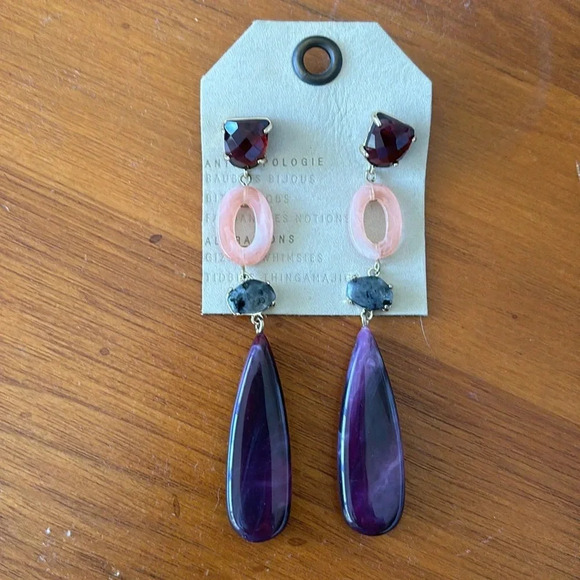 NWT ANTHROPOLOGIE stone drop earrings ruby pink grey and purple - Picture 4 of 4